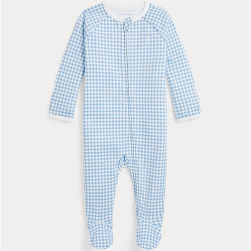 Gingham-Print Cotton Footed Coverall