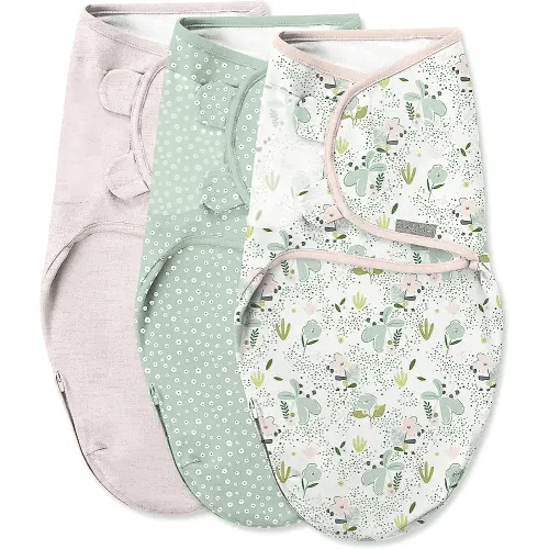 Size 0-3M. Swaddle Me by Ingenuity Swaddle in Size Small/Medium, 7-14 Pounds, Up to 26 Inches Long, 3-Pack Baby Swaddle with Easy Change Zipper