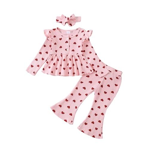 Baby Girl Clothes Toddler Girl Cotton Outfit Rib Long Sleeve Shirt Top Solid Pants Infant Girls Set