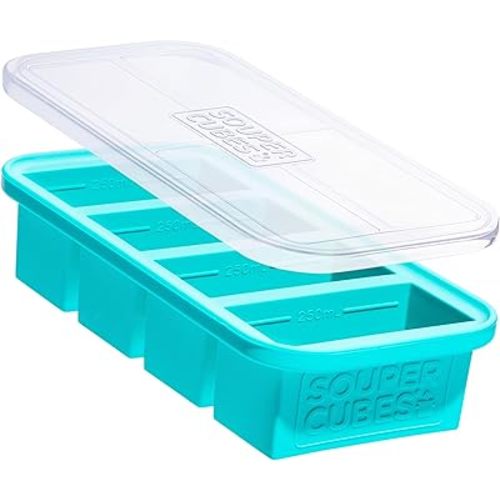 Souper Cubes 1 Cup Silicone Freezer Molds - Soup Cubes Perfect for Freezing Broth, Rice, Leftovers and More - Silicone Freezer Trays with Lids for Meal Prep - Aqua - 1-Pack