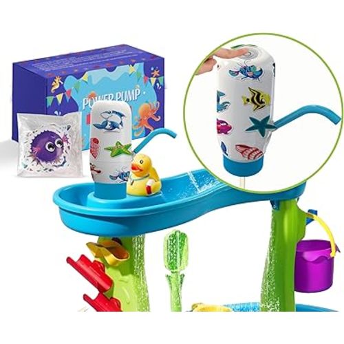 Water Table Pump Cordless，Water Pump for Kids Water Play Table，Water Table Pump for Step 2，Dual Motor Configuration with 60 Ocean Animal Stickers (Blue)
