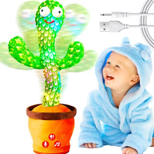 Rechargeable Dancing Talking Cactus Toy for Baby Toddler, Volume Adjustable, Singing, Mimicking, Repeating, Baby Toys for Girls Boys, Baby Easter Basket Stuffers, Easter Gifts for Kids Boys Girls