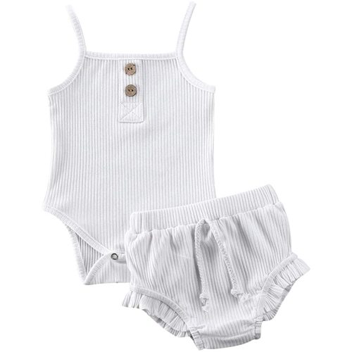 Meiweileya Newborn Baby Girl Clothes Solid Ruffle Sleeveless Romper Ribbed Bodysuit Shorts Infant Summer Outfits