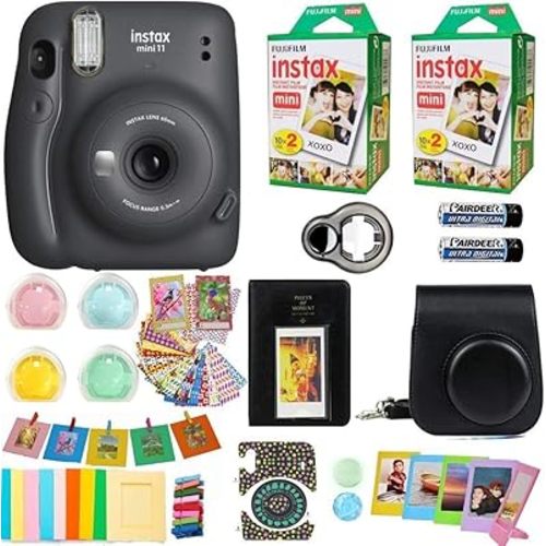 Fujifilm Instax Mini 11 Camera + Fuji Instant Instax Film (40 Sheets) & Includes Case + Assorted Frames + Photo Album + 4 Color Filters and More Bundle (Black)
