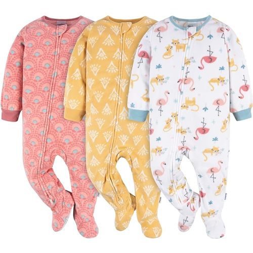 Gerber Baby Girls' Flame Resistant Fleece Footed Pajamas 3-Pack - 3-6 Months - Pink Flamingos