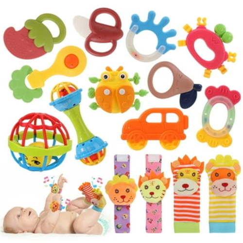 KABOER 18 Pcs Baby Rattles 0-6 Months, Baby Wrist Rattles & Foot Finders Sock, Newborn Hand and Foot Rattles/Teething Toy for Babies, Newborn Baby Boy Girl Rattles Gifts Set