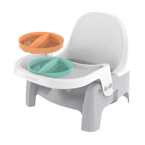 Summer by Ingenuity Learn to Dine Portable Adjustable 13" Baby Feeding Seat with 2 Plates, White and Gray