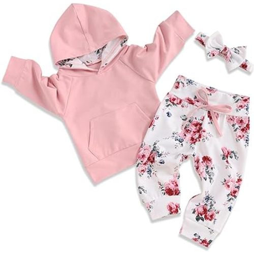 oklady Baby Girl Clothes,Hoodie Tops Floral Pant with Cute Headband Baby Girl Fall Outfits