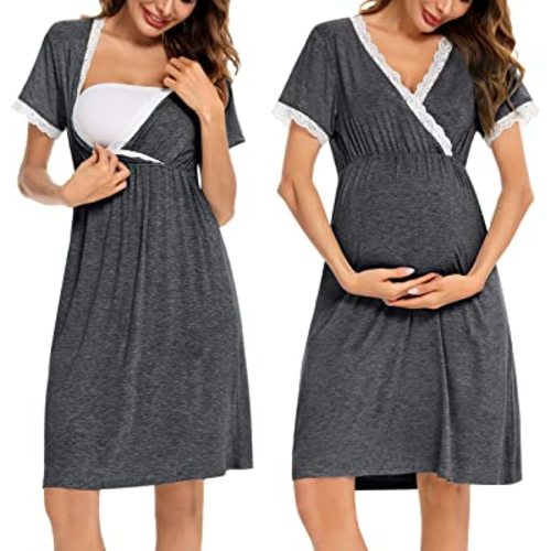 SWOMOG Womens Maternity Nursing Nightgown and Robe Set 3 in 1 Labor  Delivery Gown for Breastfeeding Hospital Bathrobe