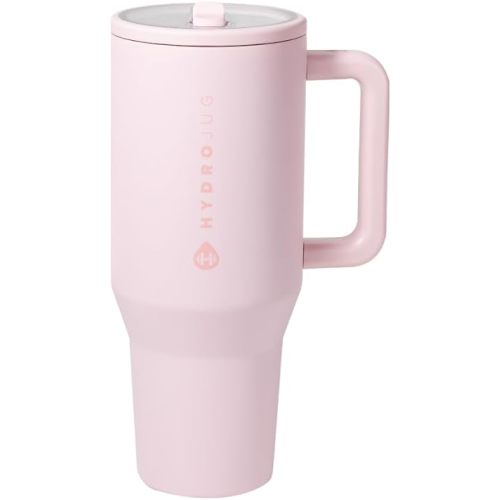 HydroJug Traveler - 32 oz Water Bottle with Handle & Flip Straw - Fits in Cup Holder, Leak Resistant Tumbler-Reusable Insulated Stainless Steel & Rubber Base - Gifts for Women & Men, Pink Sand