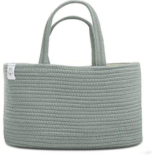 Natemia Rope Diaper Caddy Organizer│Large Portable Nursery Storage Bin and Car Travel Organizer│Tote Bag with Dividers for Diapers & Wipes