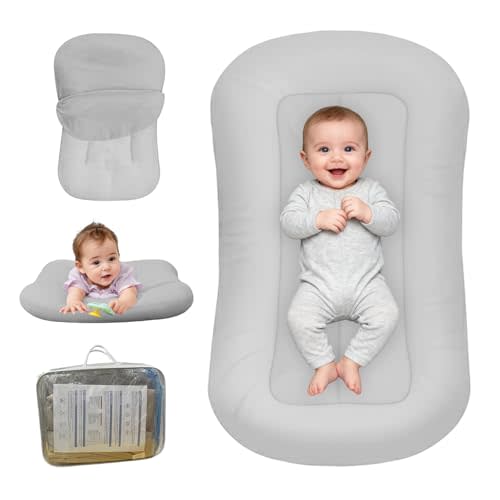 Baby Lounger for Newborn, Bionic Design Baby Lounger, Soft Organic Cotton Breathable Lounger for Infants 0-18 Months (Gray)