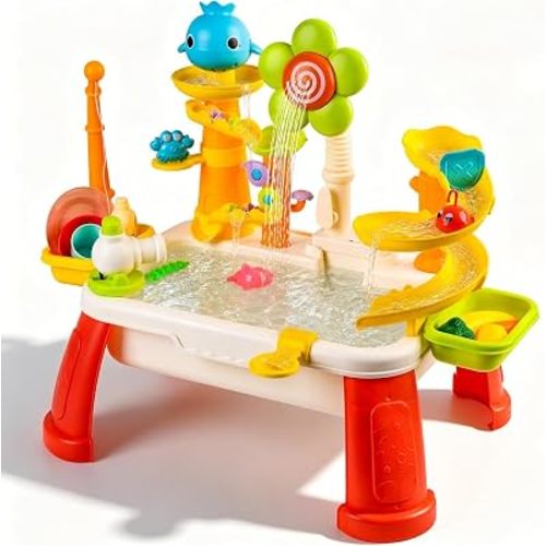 2026 Upgraded Water Table for Toddlers 3+, Water Table for Kids Ages 4-8 with Pump, Play Sink with Running Water, Kitchen Sink for Toddlers, Fishing Game and Outside Sensory Toy