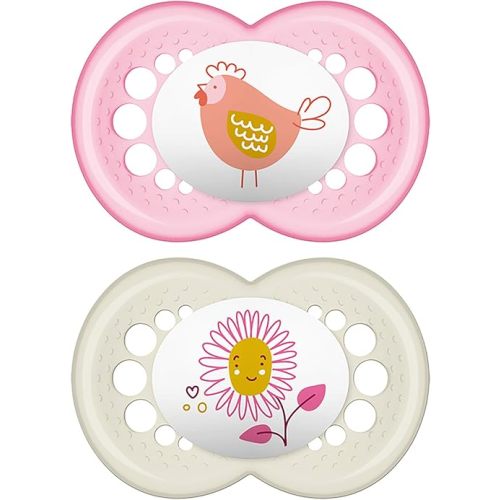 MAM Original Baby Pacifier, Nipple Shape Helps Promote Healthy Oral Development, Sterilizer Case,16+ Months, My Little Farm/Girl, 2 Count (Pack of 1)