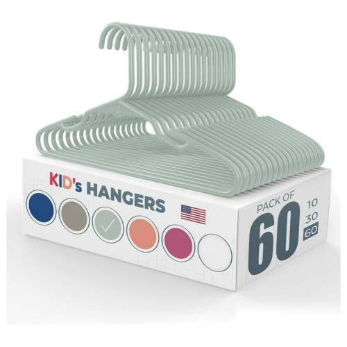 60pk Baby Hangers for Children's Clothes, Toddler Outfits and Clothing Kid Plastic Hanger for Closet and Nursery Child Kid Hangars ,Mint