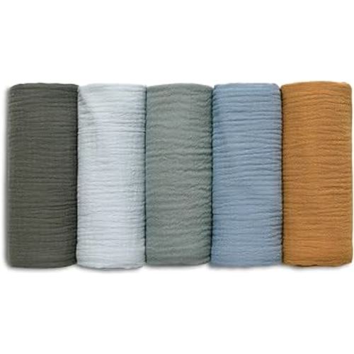 Muslin Receiving Blankets, Neutral Burp Cloths Swaddle Blanket for Newborn Boys and Girls, 5 Pack Breathable and Skin-Friendly Swaddle Wrap for Infant Baby (Bright Colors)