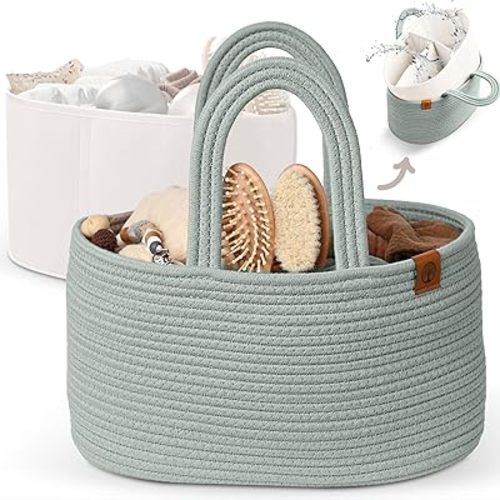 J&JOO 2-in-1 Baby Diaper Caddy Organizer, Water-Resistant Lining Protection, Easy Care, Basket for Changing Table or Dresser, Multi-Use, Newborn Baby Essentials