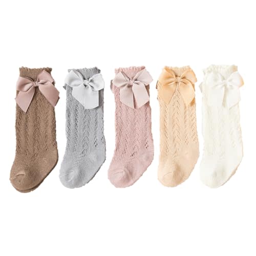 Taous Assam Baby Girls Knee High Socks Toddler Bow Mesh Long Stockings Infants Thin Socks For Spring Summer