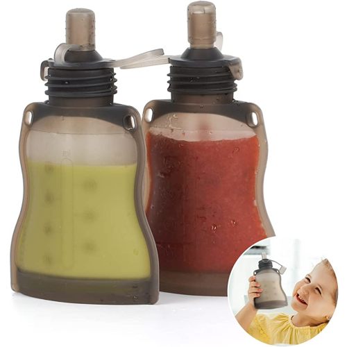 2 Pack 4.4 oz Reusable Silicone Pouches | Haakaa Silicone Baby Food Yummy Pouch | Make Homemade Organic Food for Babies/Toddlers/Kids, Gray