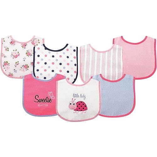 Luvable Friends Unisex Baby Cotton Terry Drooler Bibs with PEVA Back, Ladybug, One Size