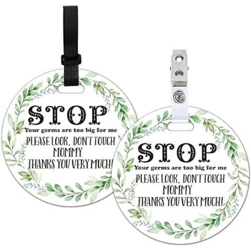 Do Not Touch Baby Signs, 2 Pack Greenery Stop No Touching Baby Car Seat Sign or Stroller Tag, Baby Car Safety Signs Tags for Newborn Baby Stroller Backpack. (5 Inches)