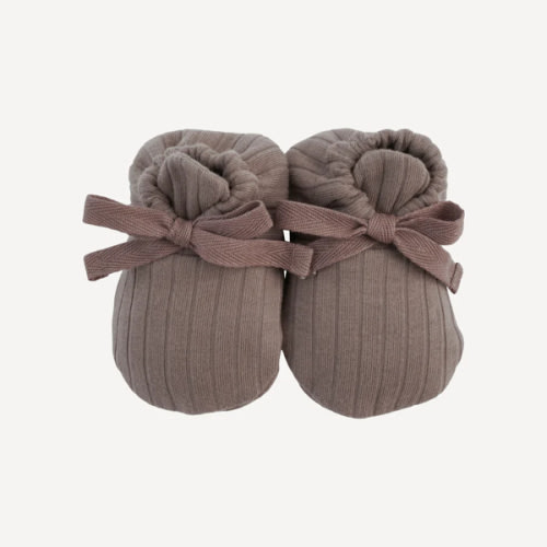 tie booties | brown | organic cotton wide rib