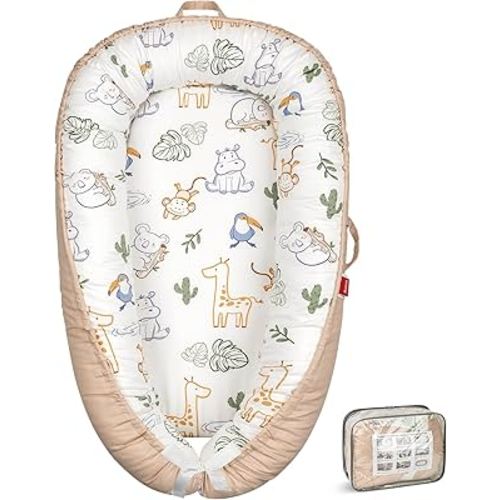 Baby Lounger - Baby Lounger for Newborn 0-24 Months, Breathable & Soft Baby Nest, Portable and Lightweight Lounger for Home and Travel, Ideal Newborn Babies Essentials (Beige Hippo)