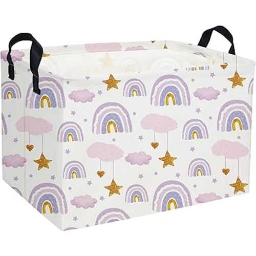Rectangular Rainbow Baskets Girls Basket Kids Storage Bins Toy Storage Bin Organizer Box Rainbow Room Decor for Home(Purple rainbow)