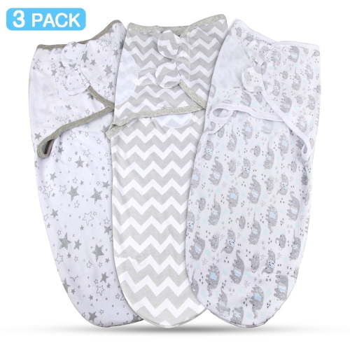 SUPTREE Cute Cotton 3-Pack Swaddle Blankets for Newborn Infant Boys Girls