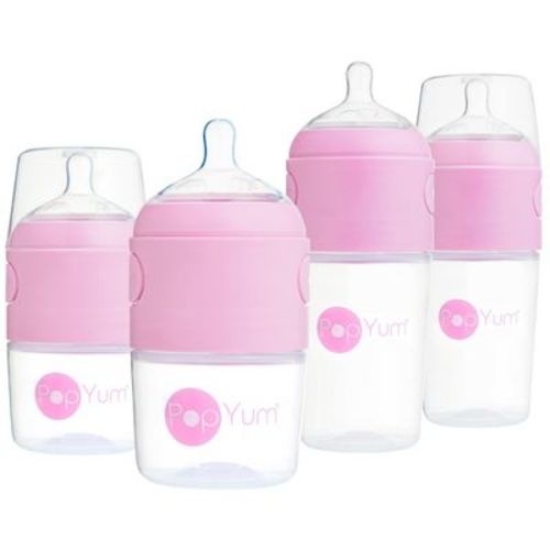 PopYum Baby Bottle Starter Set for Breast and Formula Feeding, 4-Pack, Pink, 2x 5oz Bottles (150ml) + 2x 9oz Bottles (260ml)