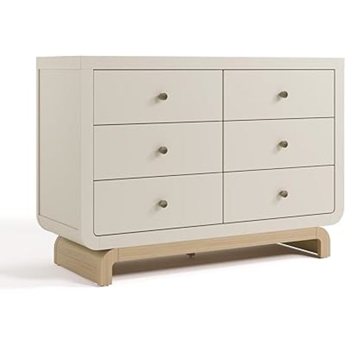 Storkcraft Santorini 6 Drawer Double Dresser (Frosted Oat with Driftwood) - GREENGUARD Gold Certified, Interlocking Drawer System, Dresser Drawer Organizer for Kids Bedroom