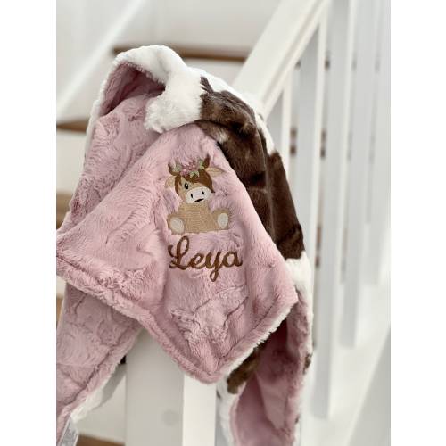 Personalized Baby Blanket, Embroidered Girl Highland Cow Blanket, Baby Cow Newborn Gift, Baby Shower Gift