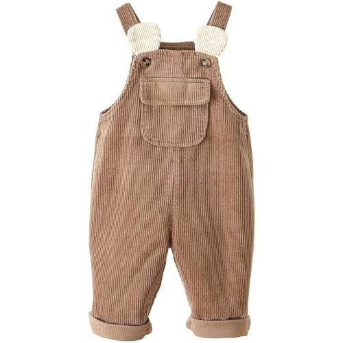 SEAUR Baby Boy Girl Corduroy Bib Overalls Cotton Button Suspender Overalls Plain Romper Loose Jumpsuit