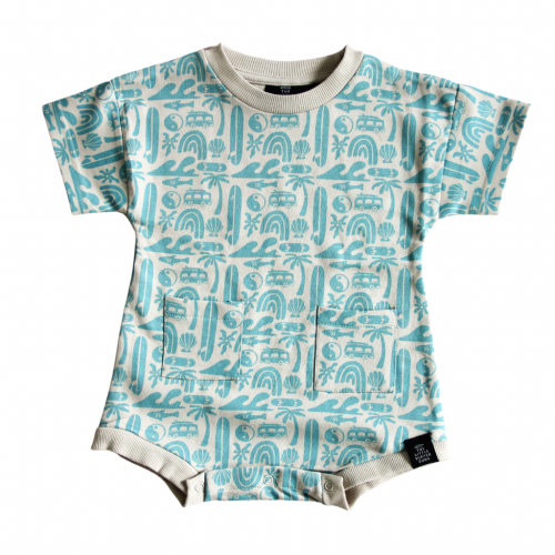 Grey and Blue Bus Onesie Romper
