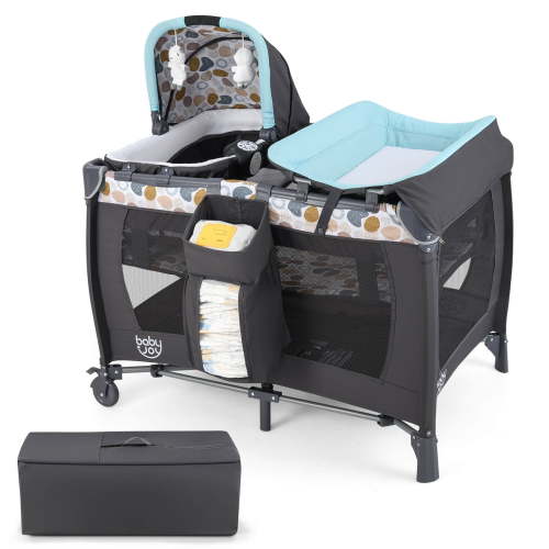 Babyjoy 4-in-1 Playpen Nursery Center: Crib, Bassinet, Changing Station in Blue