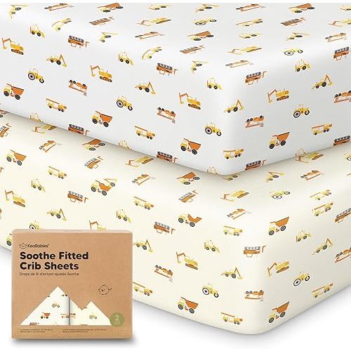 KeaBabies 2-Pack Organic Crib Sheets for Boys, Girls - Fitted Crib Mattress Sheet Neutral, Breathable Jersey Cotton Cover for Baby Bed, Toddler Mattress, Soft & Cute Prints (Construction)