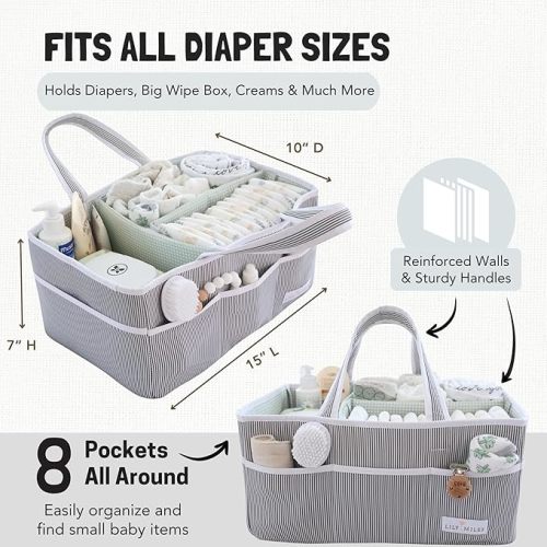 Lily Miles Baby Diaper Caddy - Large Organizer Tote Bag for Baby essentials Boy or Girl - Baby Shower Basket - Nursery Must Haves - Registry Favorites - Newborn Caddie Car Travel - Gray/Mint - Large (Pack of 1)