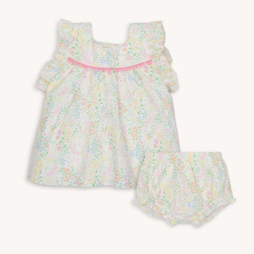 hoppy garden cotton poplin magnetic little baby sleeveless dress + diaper cover set