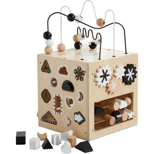 Wonder & Wise Busy Box Toy: Educational Activity Play Center for Fine Motor Skills, Wood Construction, 13 Pieces
