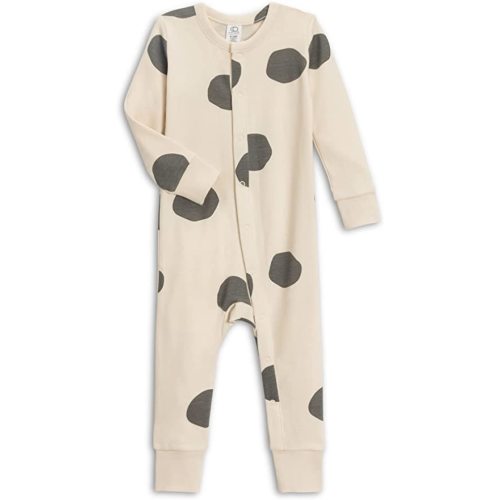 Colored Organics Unisex Baby Organic Cotton Emerson Sleeper - Long Sleeve Infant Coverall - Newborn 0-3 Months - Big Polka / Pewter