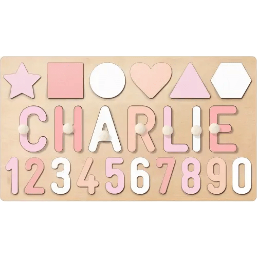 Personalized Name Puzzle for Kids, Custom Wooden Name Puzzles for Toddlers 1-3, 1st Birthday Gifts Girl Boy, Alphabet Number Puzzle with Engraved Text on Back, Baby Montessori Toys