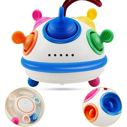 Montessori Toys for Baby 12M+, Food Grade Silicone Sensory Activity Toys with Fidget Spinners for Babies, Baby Toys Fine Motor Skills Toys Best Gift for 12M+ (Blue)