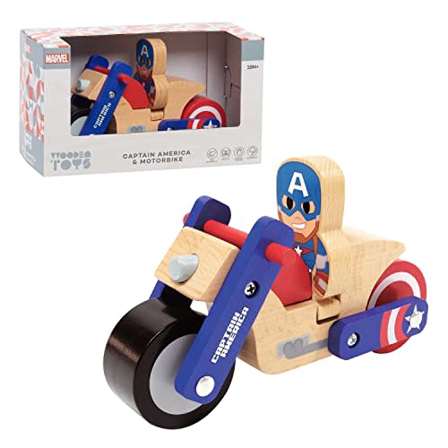 Disney Wooden Toys Just Play Captain America and Motorcycle, Figure and Vehicle, Officially Licensed Kids Toys for Ages 18 Month, Amazon Exclusive
