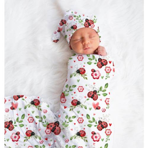 LADYBUG Baby Girl Blanket Swaddle Blanket Set Crib Baby Blanket Baby Gift Baby Nursery Bedding Crib Sheet Baby Bedding Baby Swaddle Set