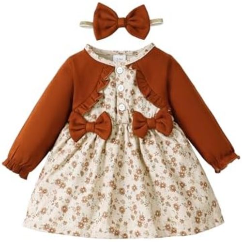 Newborn Baby Girl Dress Toddler Long Sleeve Ruffle Floral Dress Infant Girl Outfit Cute Baby Fall/Winter Dress for Girls