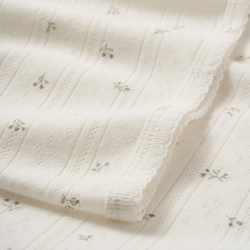 White Floral Organic Cotton Pointelle Baby Blanket