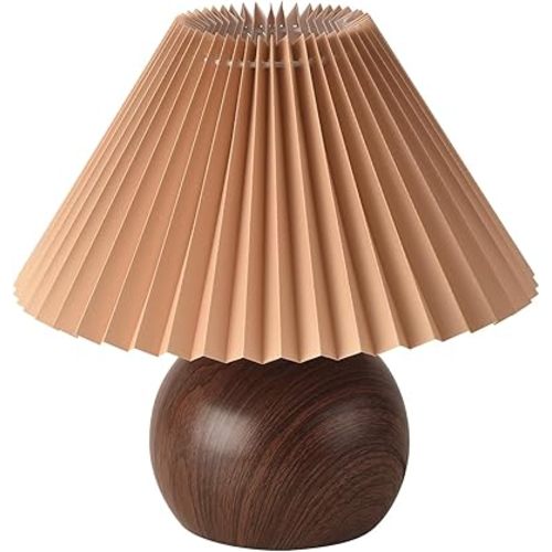 KUNJOULAM Retro Pleated Table Lamp, Modern Bedside Nightstand Lamp with Brown Shade, 5.9” Metal Base for Bedroom, Home Office, Living Room, Kids Dorm Without Bulb