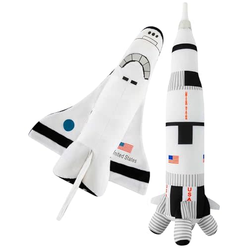 Space Shuttle Plush Toy 14 " & Saturn Rocket 17 ", Mission Ship for Kids, Christmas & Birthday Gifts for Little Astronauts, Boys & Girls, Soft & Huggable, Fun, Great for Imaginative Play