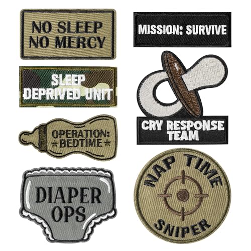 7Pcs Funny Daddy Mommy Tactical Patches with Hook and Loop Cute Pacifier Bottle Sew on Embroidered Applique Repair Emblem Patch Mother's Day Father's Day DIY Crafts Gift for Diaper Bags Lunch Bags Hat
