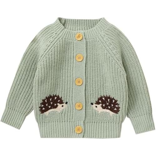 Opewod Baby Boy Girl Knit Cardigan Sweater Soft Warm Crochet Round Neck Long Sleeve Coat Toddler Outwear Fall Winter Clothes